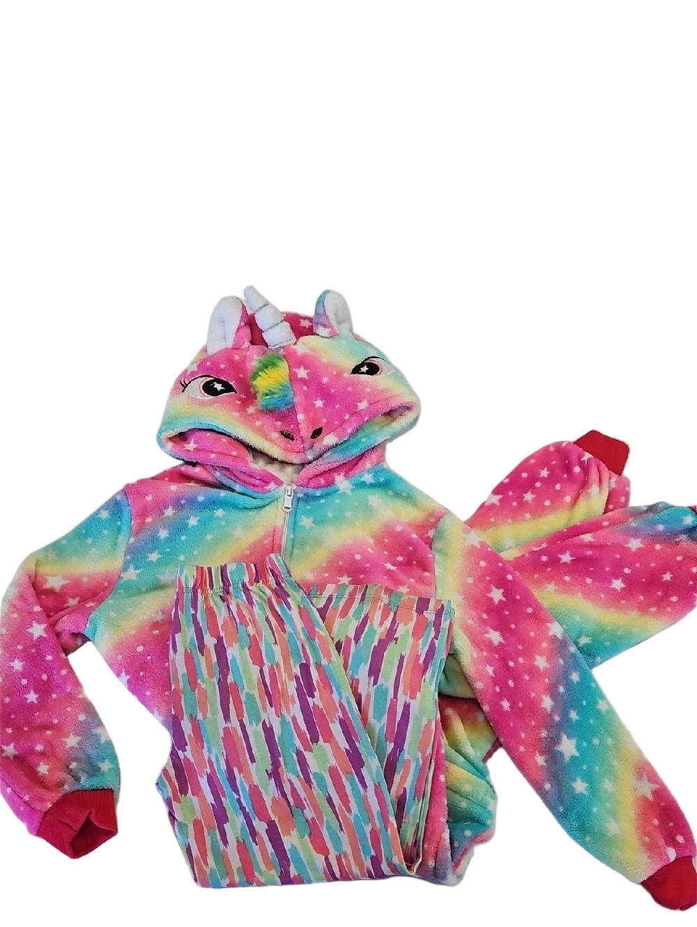 Girls Rainbow Unicorn Hooded Onesie Pajamas - Star Print & Pastel Pj Pants